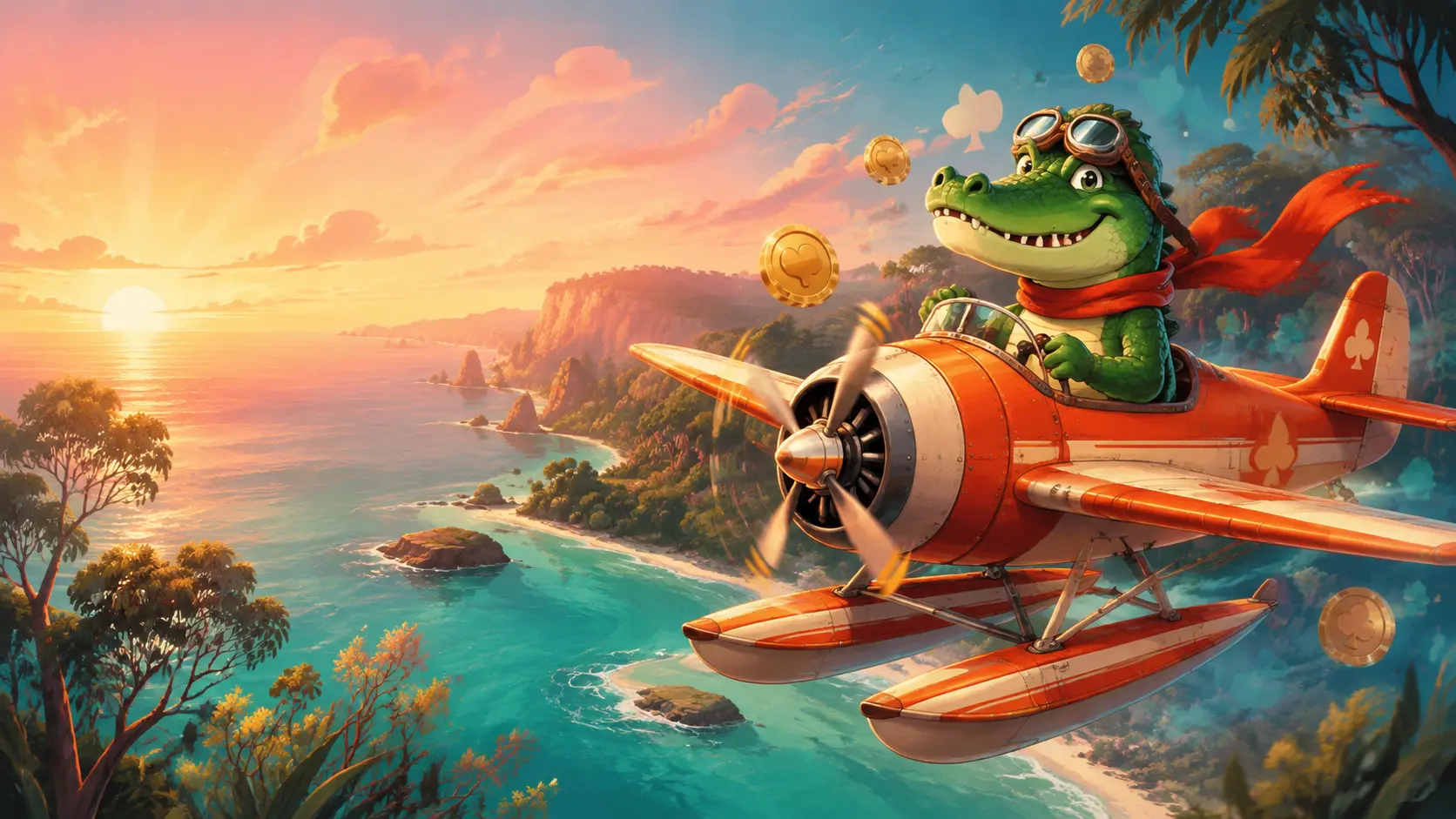 Play Croco Casino crocodile pilot flying over the Australian coast