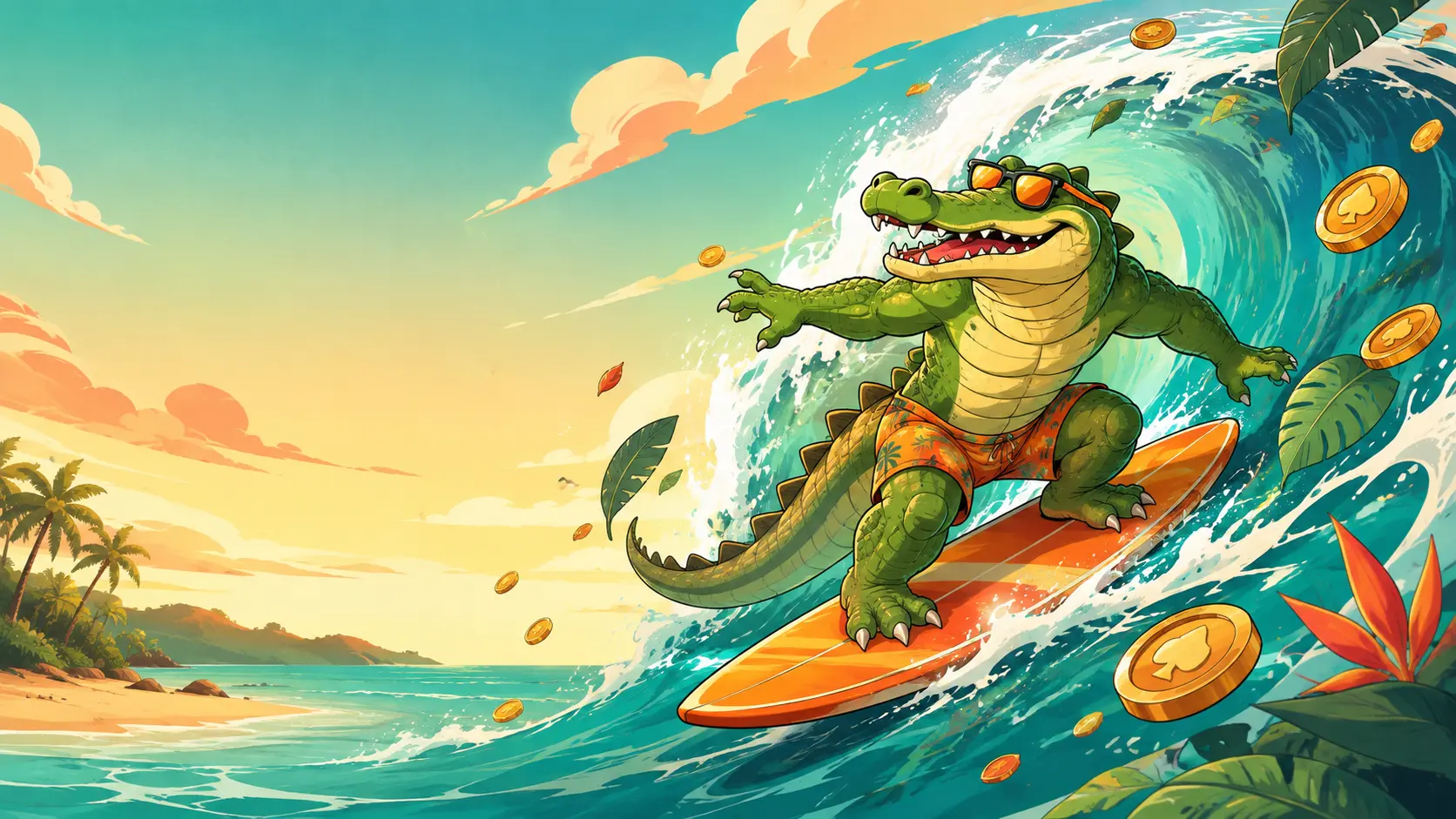Play Croco Casino surfing crocodile and gold reward tokens